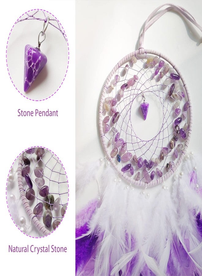 SOYUZU Purple Dream Catcher Wall Decor Feather Dream Catchers with Crystal Pendant Handmade Dreamcatcher Wall Hanging Ornament for Bedroom Living Room Home Decor - Image 3